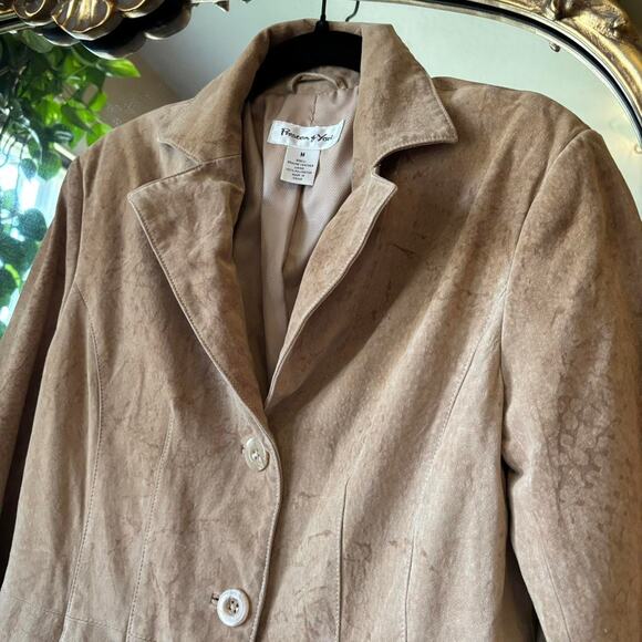 Vintage Preston & York Tan Suede Leather Jacket Medium Y2K - Picture 5 of 8